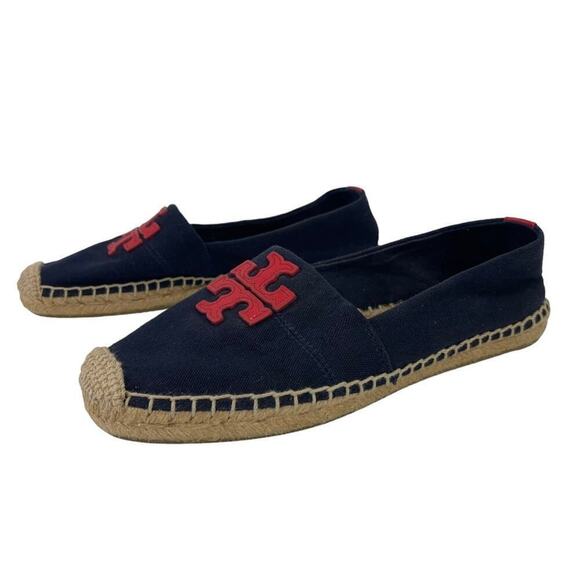 TORY BURCH Weston Navy Red Canvas Slip On Flat Espadrille Sandals Size 8M - Picture 12 of 16